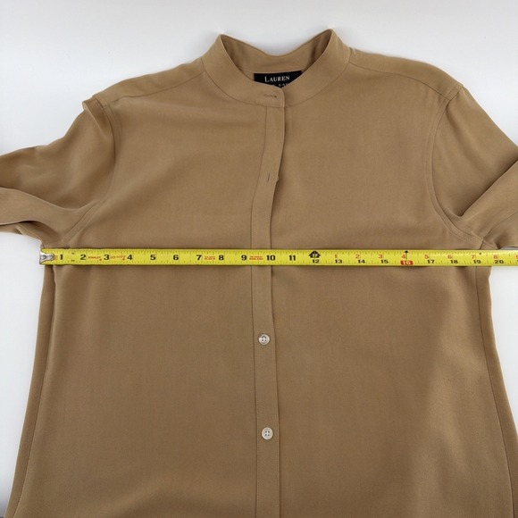 WOMENS LAUREN RALPH LAUREN TAN MANDARIN COLLAR SILK BLOUSE TOP SMALL - Picture 8 of 8